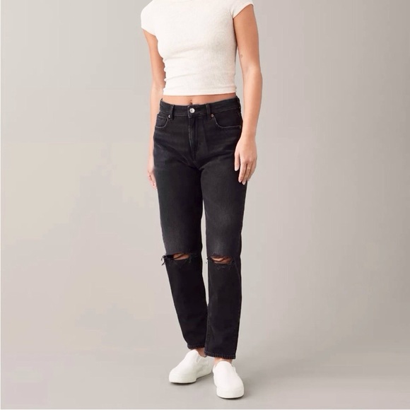 American Eagle Outfitters Denim - American Eagle 12 Mom Jeans Womens High Rise Distressed Faded Black Strigid 2024